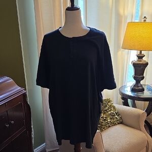 NWT Vince Classic Black Cotton Tee with Three Buttons-Size XXL